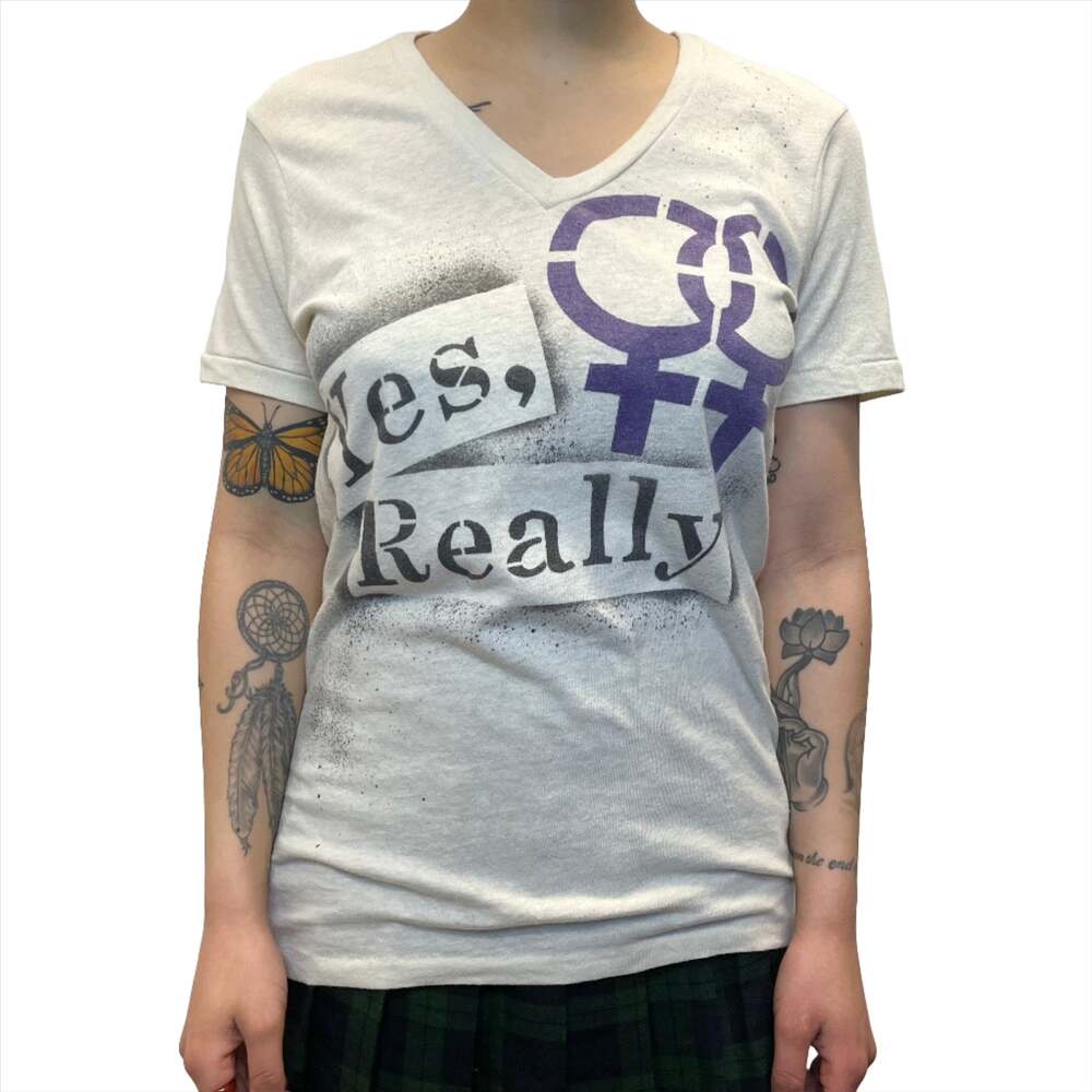 LGBT "Yes, Really" Rainbow Alternative Single Stitch Vintage Graphic V-Neck T-Sh